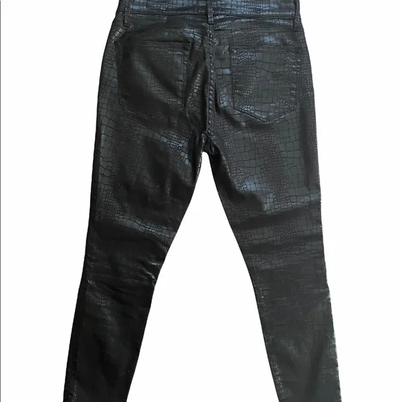 FRAME Le High Skinny Cropped Croc-effect Mid-Rise Skinny Jeans Black Size 28 - Picture 7 of 14